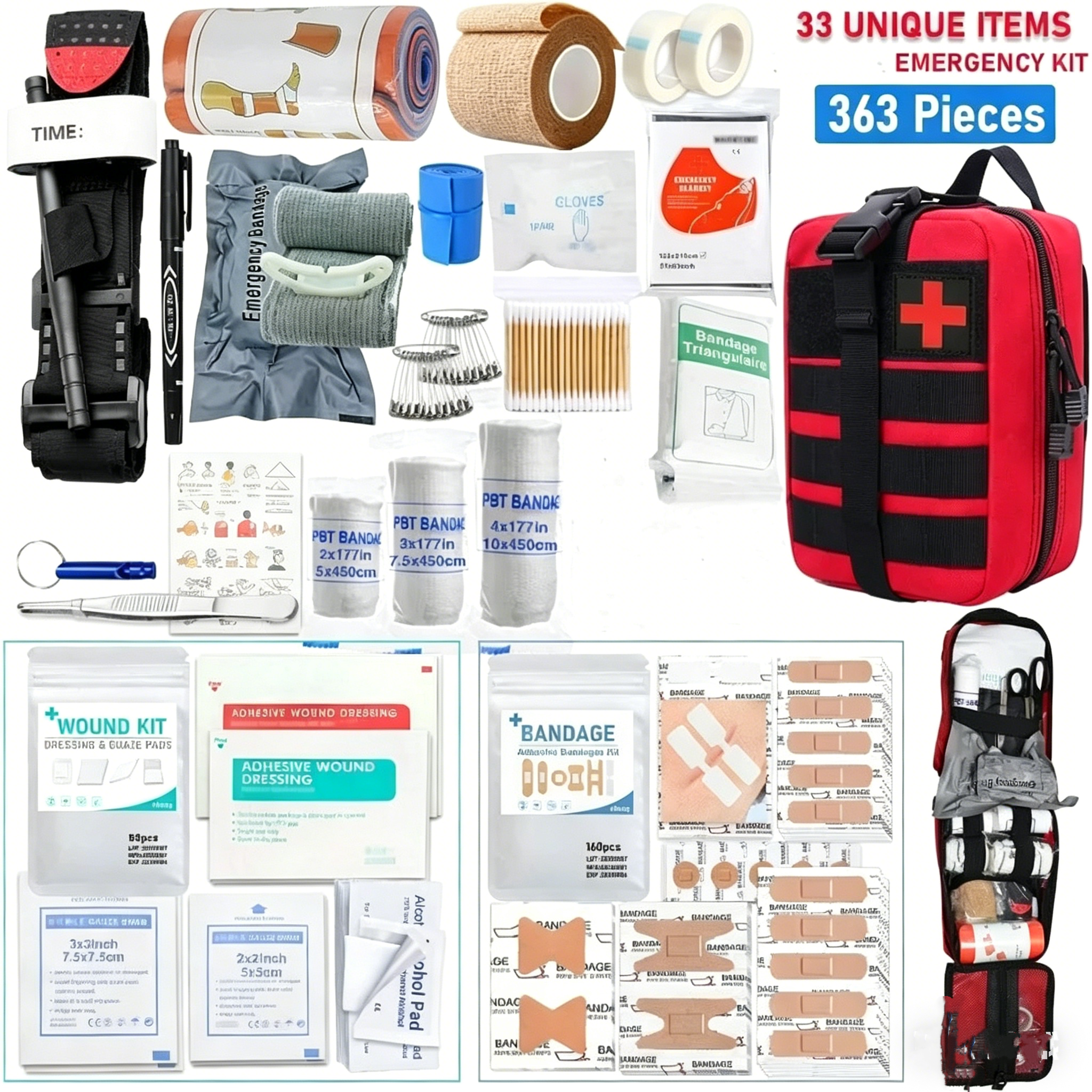 Bivy Bag Emergency - 363pcs First Aid Kit Bag All