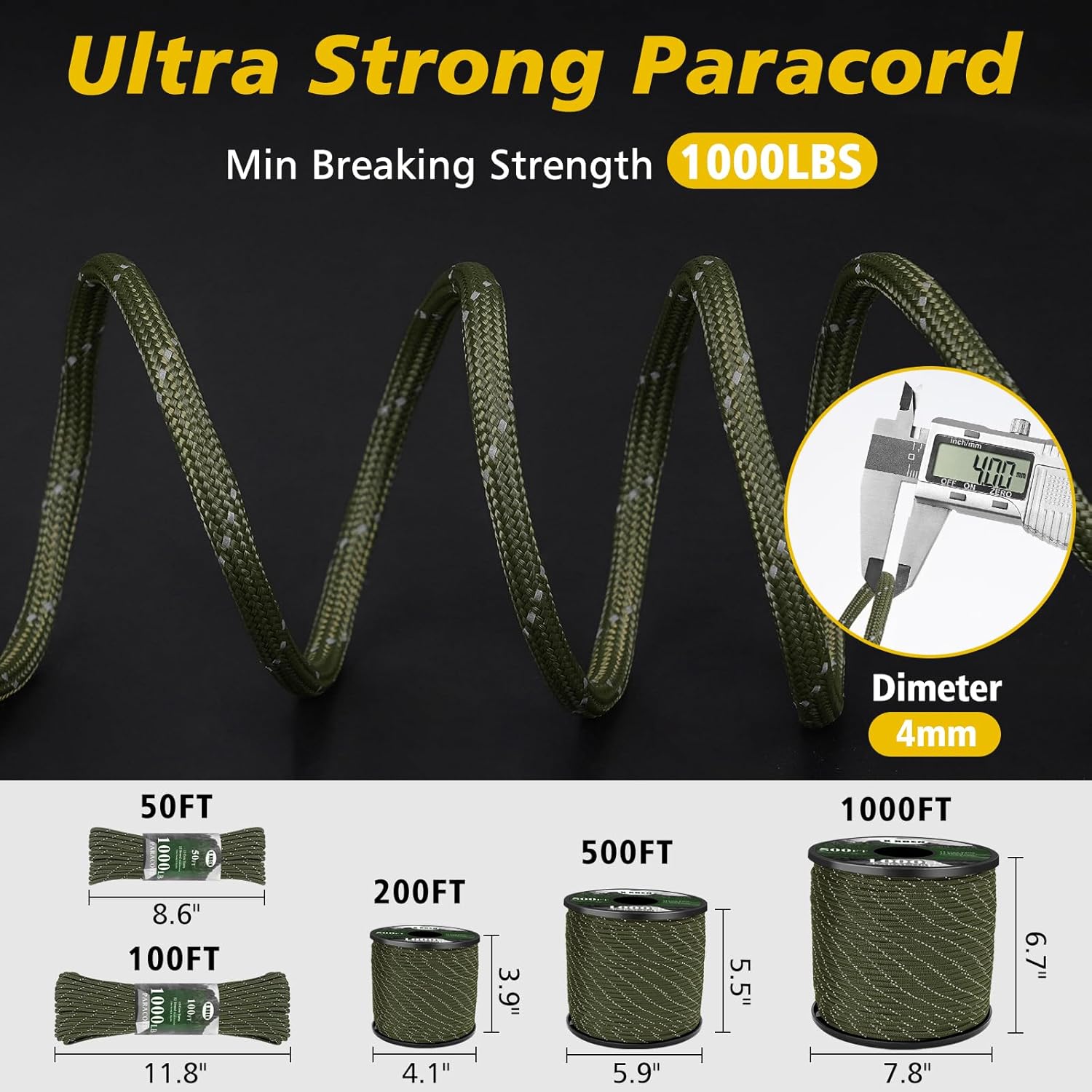 1000lb Reflective Paracord 4mm - Para Cord 1000Ft ulasan dan harga